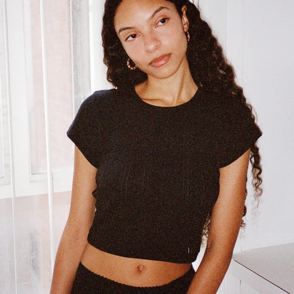 Cou Cou Intimates Black Pointelle Cropped Baby Tee